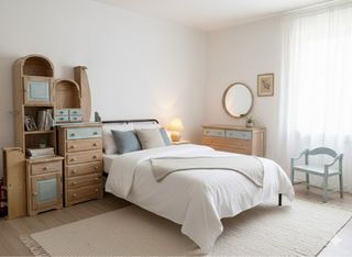 Dormitorio completo madera y azul