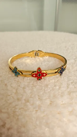 Lote 3 pulseras acero doradas y multicolor