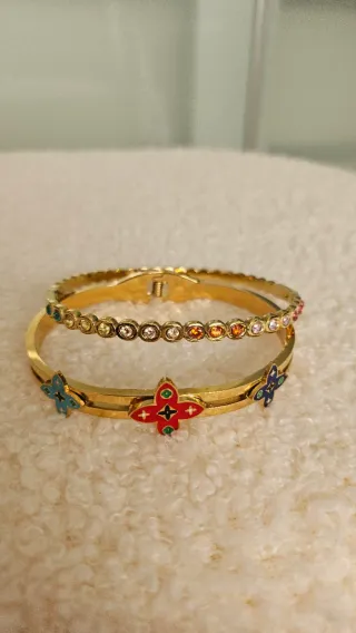 Lote 3 pulseras acero doradas y multicolor