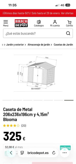Caseta de jardín metálica gris