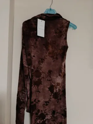 Vestido largo estampado flores flocado pañuelo