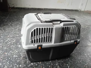 Transportín perro mediano gris y blanco