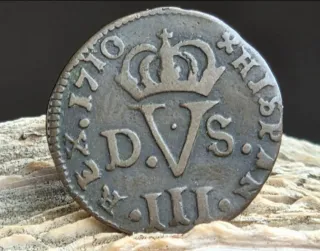 Moneda Felipe V 1710 Treseta