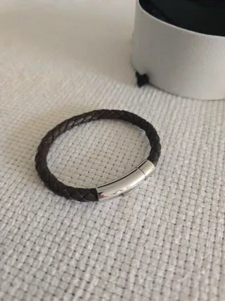 Pulsera Tous Cuero Trenzado Marrón y Plata
