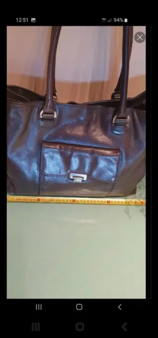Bolso de piel auténtica gris