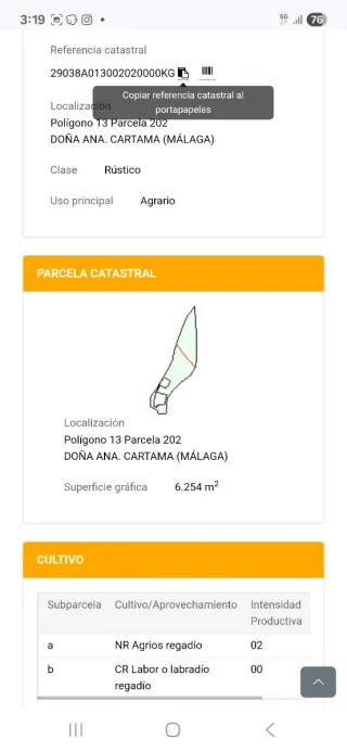 Parcela para alquiler en Cartama