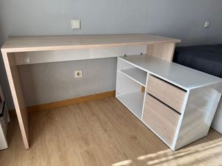 Escritorio Leroy Merlin madera claro y blanco