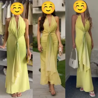 Vestido largo Zara nudo verde y amarillo T.XS