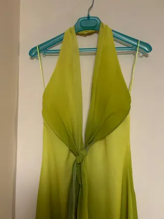 Vestido largo Zara nudo verde y amarillo T.XS