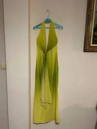 Vestido largo Zara nudo verde y amarillo T.XS