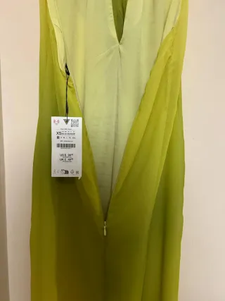 Vestido largo Zara nudo verde y amarillo T.XS