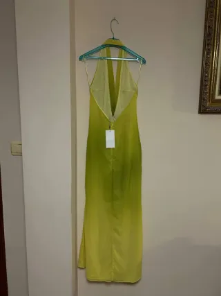 Vestido largo Zara nudo verde y amarillo T.XS