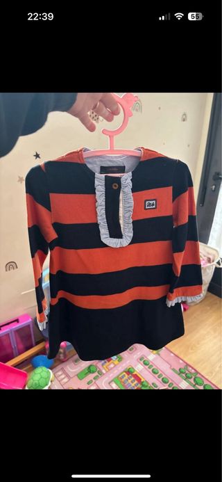 Vestido niña rayas naranja y negro
