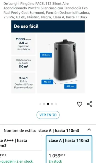 De'Longhi Aire Acondicionado con función Deshumidificadora