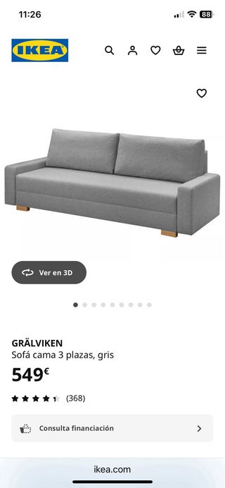 Sofá Cama Gris 3 Plazas  GRÄLVIKEN IKEA