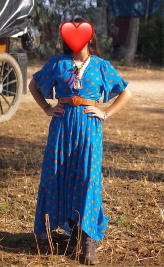 Vestido Flamenca Azul con Lunares Naranja
