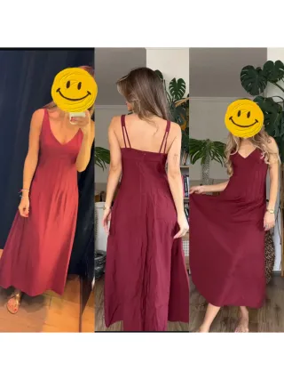 Vestido midi jaretas plisado burdeos Zara Talla M