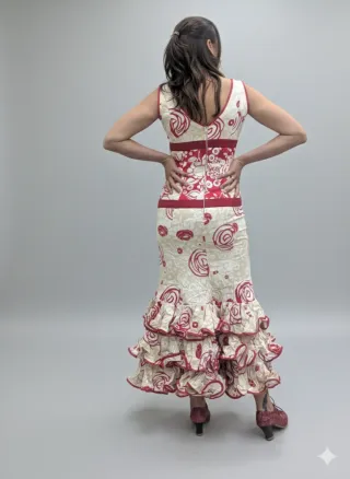 Traje Flamenca Blanco y Rojo
