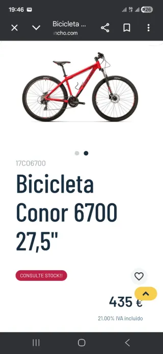 Bicicleta Conor 6700 Roja300 Talla M