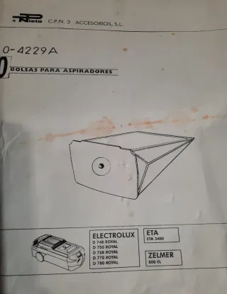 Bolsas Aspirador Electrolux, Eta, Zelmer. 10 Unida
