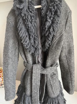 Cappotto lana grigio con frange