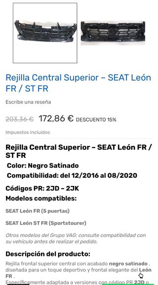 Parrilla delantera Seat León 5F FR original MK3