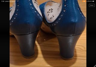 Zapatos verano tacón de piel azul/beige talla 41