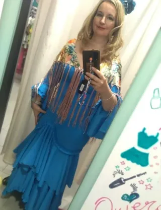 Vestido Flamenca Azul con Volantes