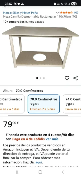 Mesa Camilla Rectangular Desmontable