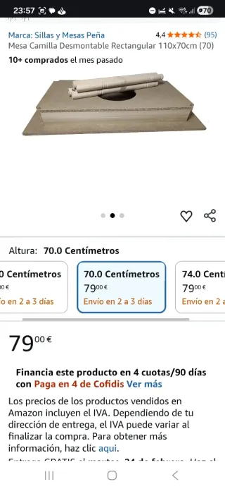 Mesa Camilla Rectangular Desmontable