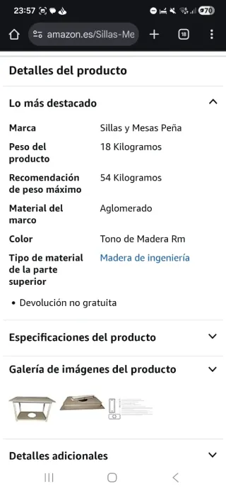 Mesa Camilla Rectangular Desmontable