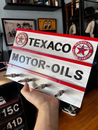 Cartel Texaco Motor Oils con ganchos