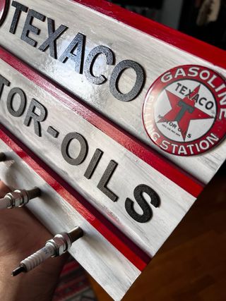 Cartel Texaco Motor Oils con ganchos