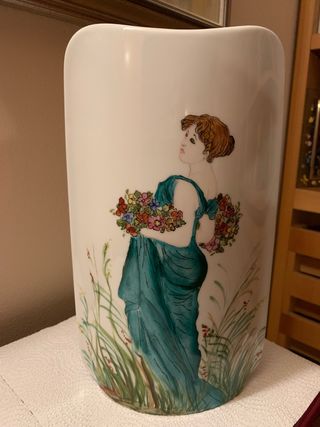 Vaso vintage porcellana Art Nouveau donna fiori
