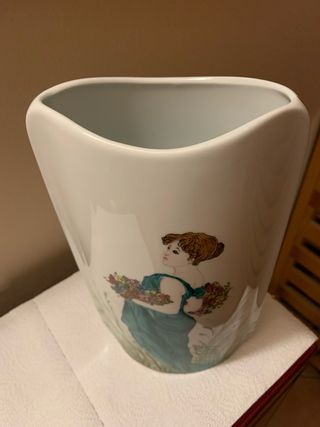 Vaso vintage porcellana Art Nouveau donna fiori