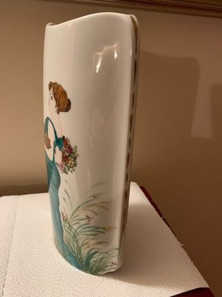 Vaso vintage porcellana Art Nouveau donna fiori