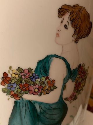 Vaso vintage porcellana Art Nouveau donna fiori