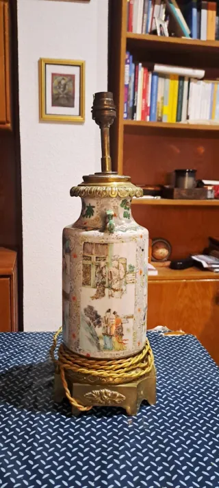 Lámpara porcelana bronce antigua China/Japón