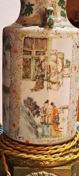 Lámpara porcelana bronce antigua China/Japón