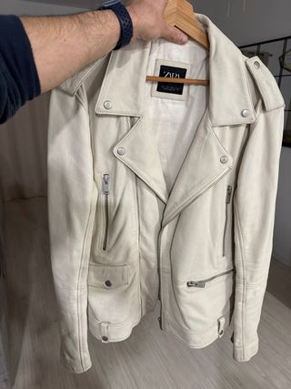 Chaqueta Biker Zara Piel Blanca