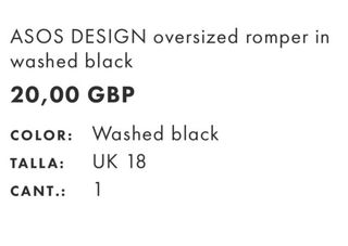 Mono ASOS DESIGN Oversized Negro Lavado Talla 18