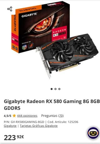 Gigabyte RX 580 Tarjeta Gráfica