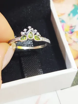 Anillo Pandora Tiara Princesa Tiana Verde Plata
