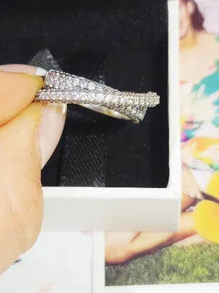 Anillo Pandora Doble Cruzado Pavé. Talla 56/16