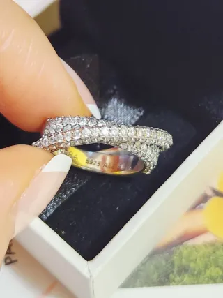 Anillo Pandora Doble Cruzado Pavé. Talla 56/16