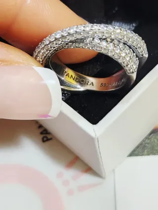 Anillo Pandora Doble Cruzado Pavé. Talla 56/16