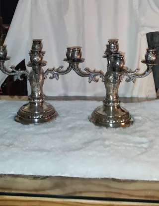 2 Candelabros Baño de Plata Antiguos 5 Velas
