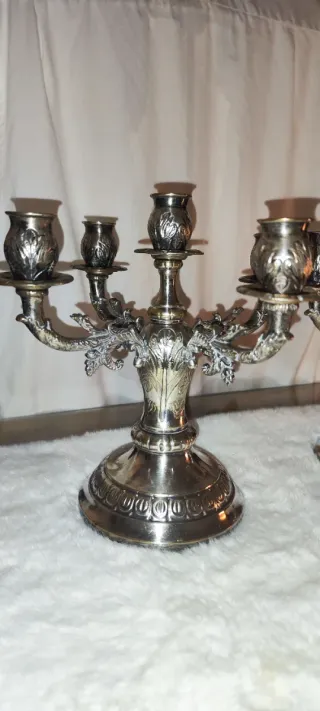 2 Candelabros Baño de Plata Antiguos 5 Velas