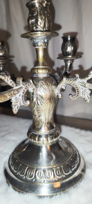 2 Candelabros Baño de Plata Antiguos 5 Velas