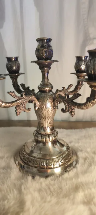 2 Candelabros Baño de Plata Antiguos 5 Velas